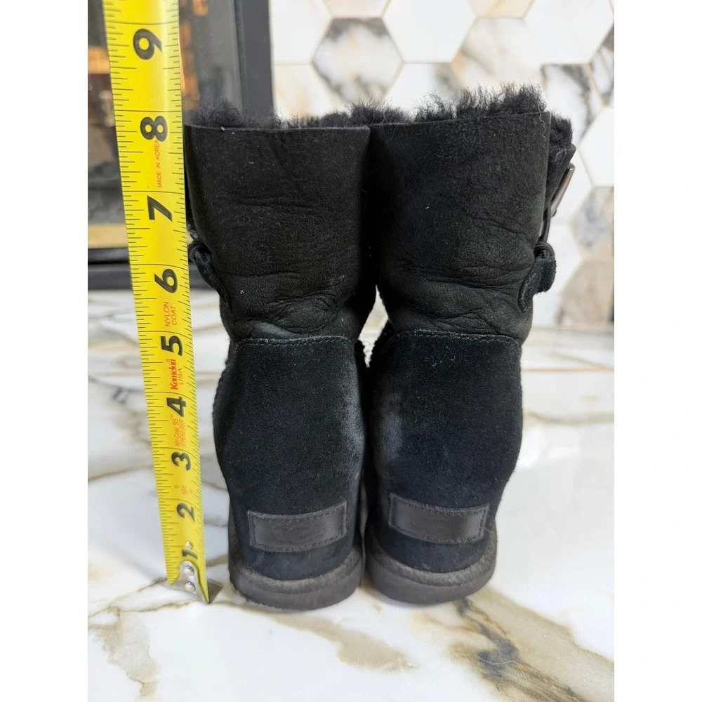 UGG Classic Femme Toggle Wedge Boots Women 6 Black Suede Shearling Ankle Booties
